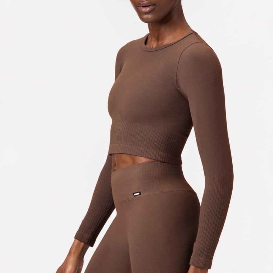 Crop-Tops STRONGER | Smooth I Long Sleeve I Brown I Stronger Brown (Shopping Bag)