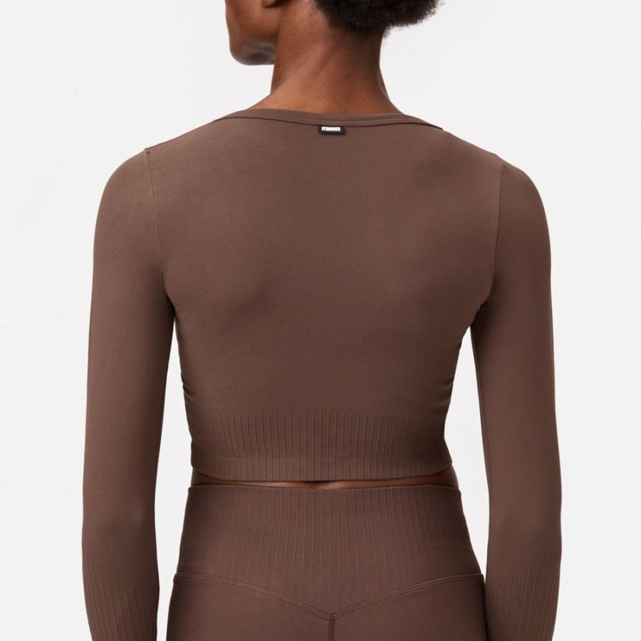 Crop-Tops STRONGER | Smooth I Long Sleeve I Brown I Stronger Brown (Shopping Bag)