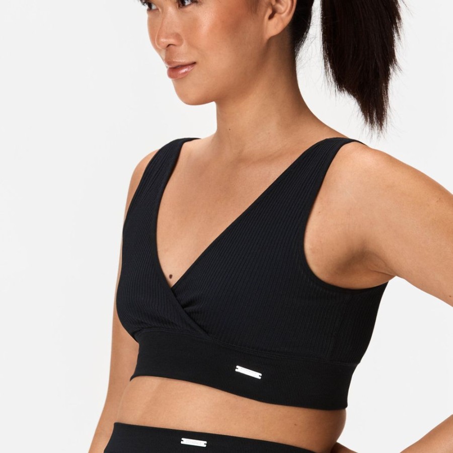 Sports Bras STRONGER | Rib Seamless Overlap Sports Bra Black