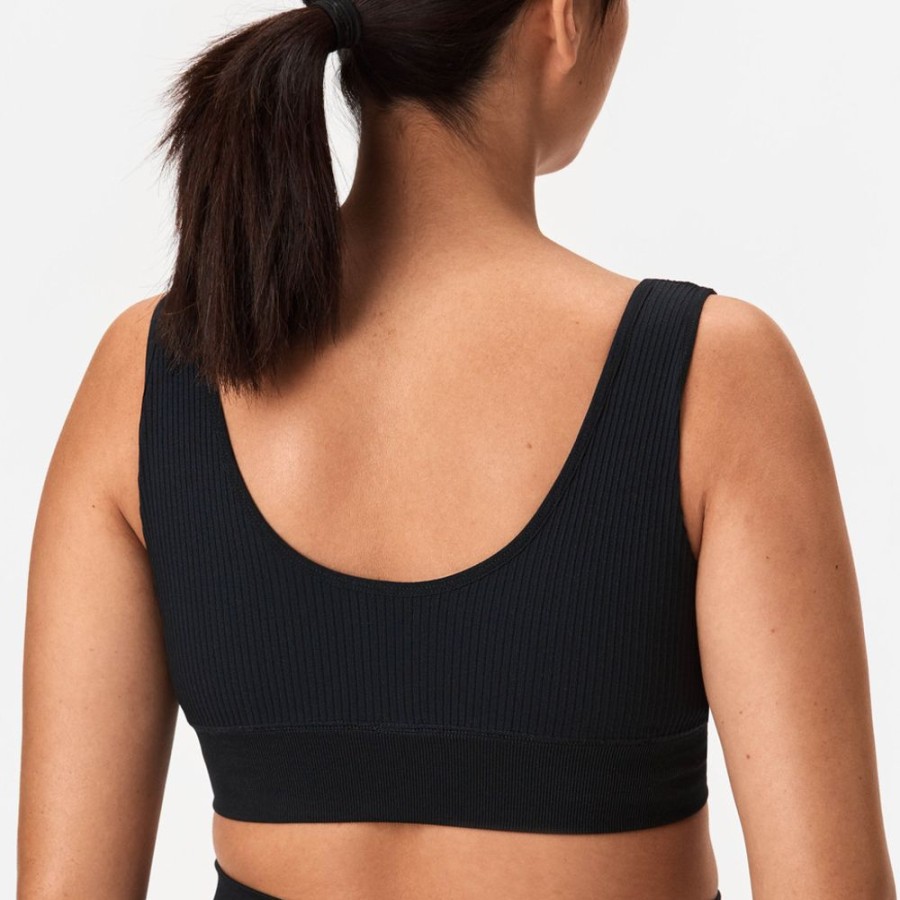 Sports Bras STRONGER | Rib Seamless Overlap Sports Bra Black