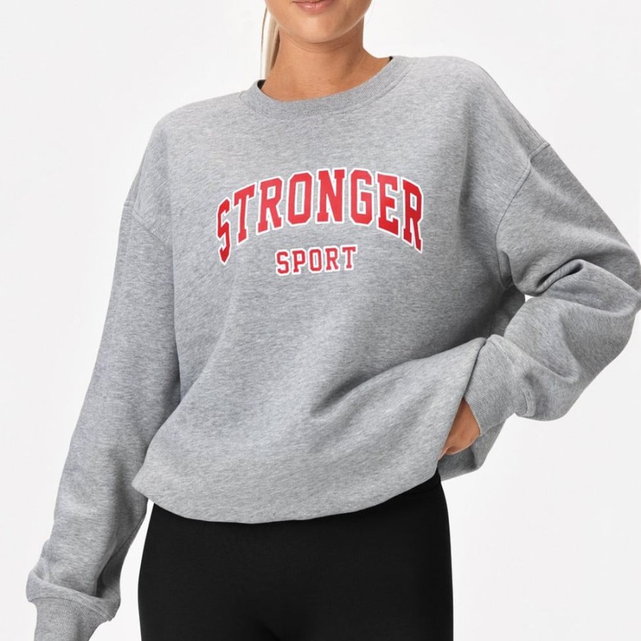 Hoodies & Sweaters STRONGER | Grey Sweatshirt Met Print Flame Scarlet